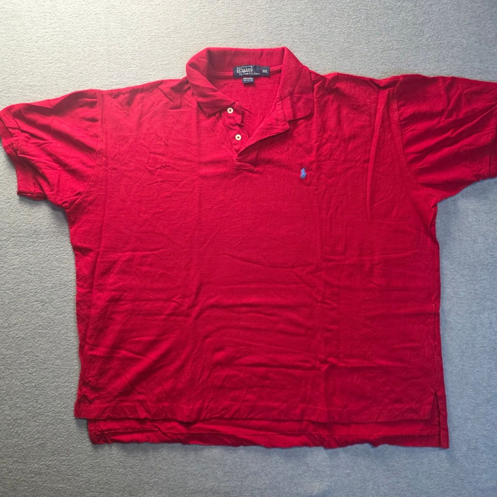 Polo Ralph Lauren  Polo Shirt Mens XXL Red Cotton Blue Pony Logo Short Sleeve